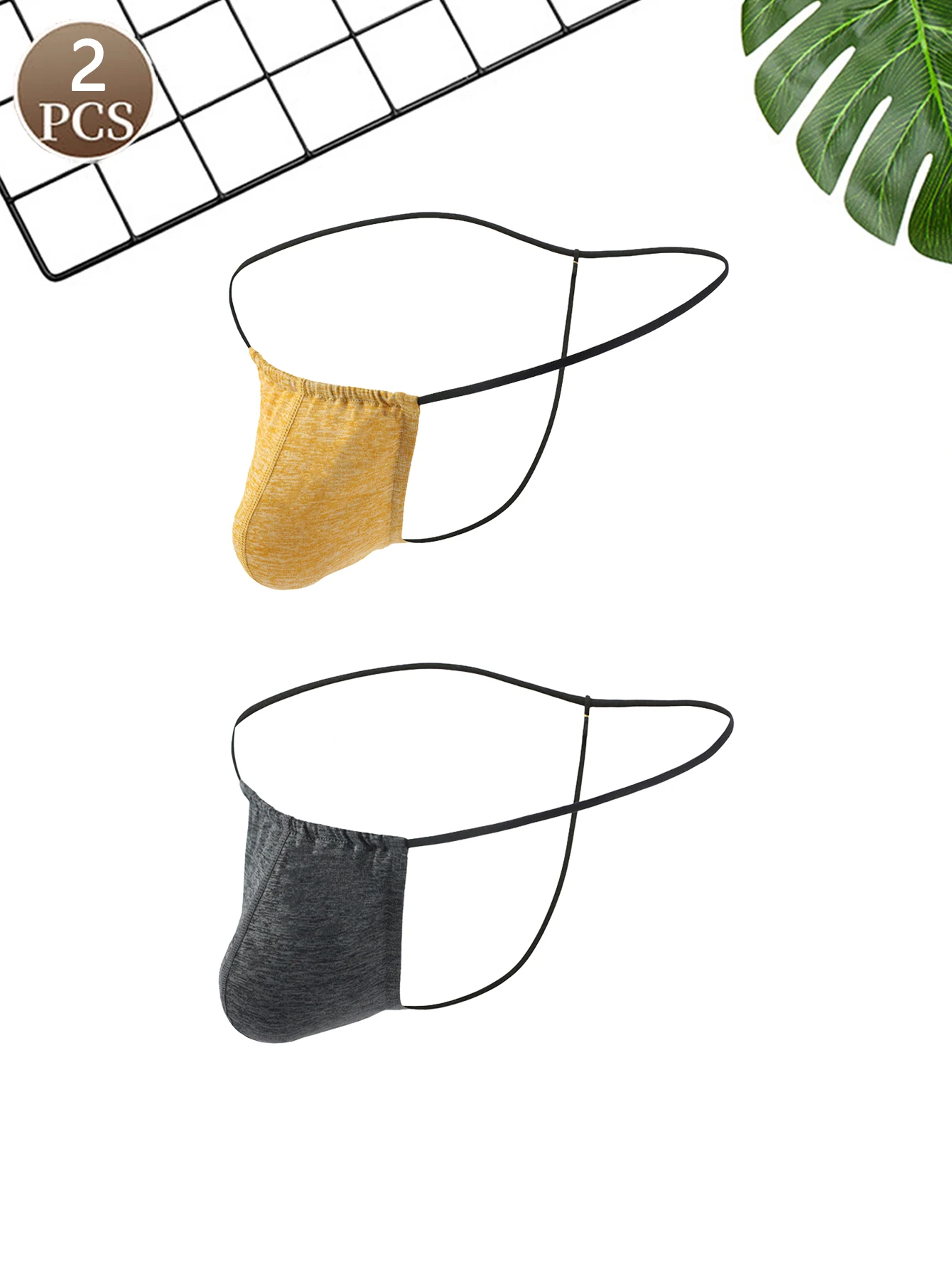 2PCS men's thongs low waist sexy slim strap solid color underwear casual and sporty men's thongs