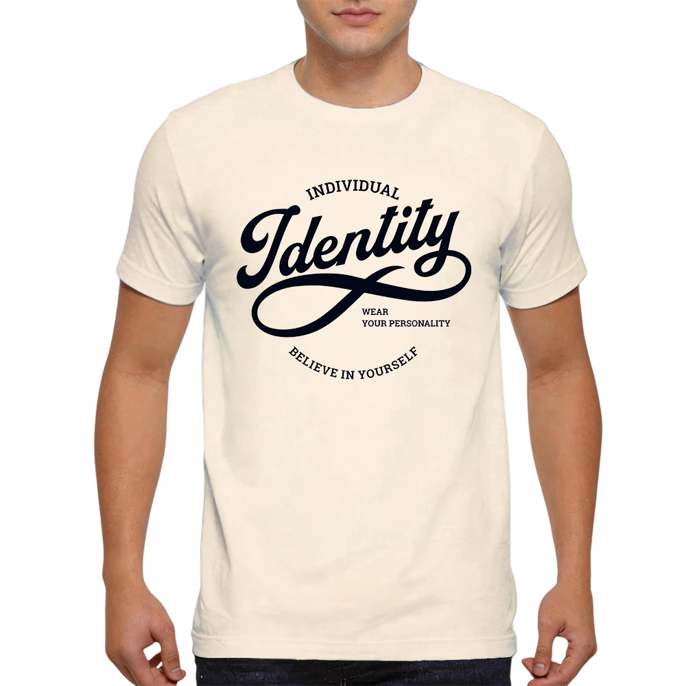 Mens 100% Cotton T Shirt Individual Identity Retro Cursive Letter Print Personality Slogan Breathable Short Sleeve Summer Tees
