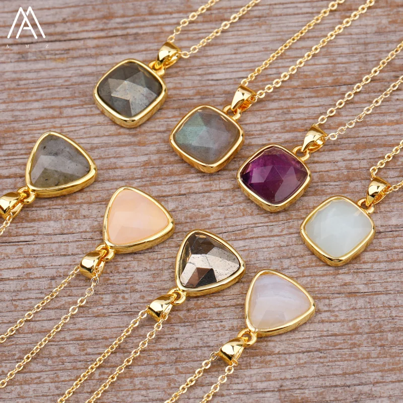 

Trendy Natural Stone Stars Pendant Necklace Women Iron Pyrite Amethysts Crystals Gold Chains Choker Necklace Minimalist Jewelry