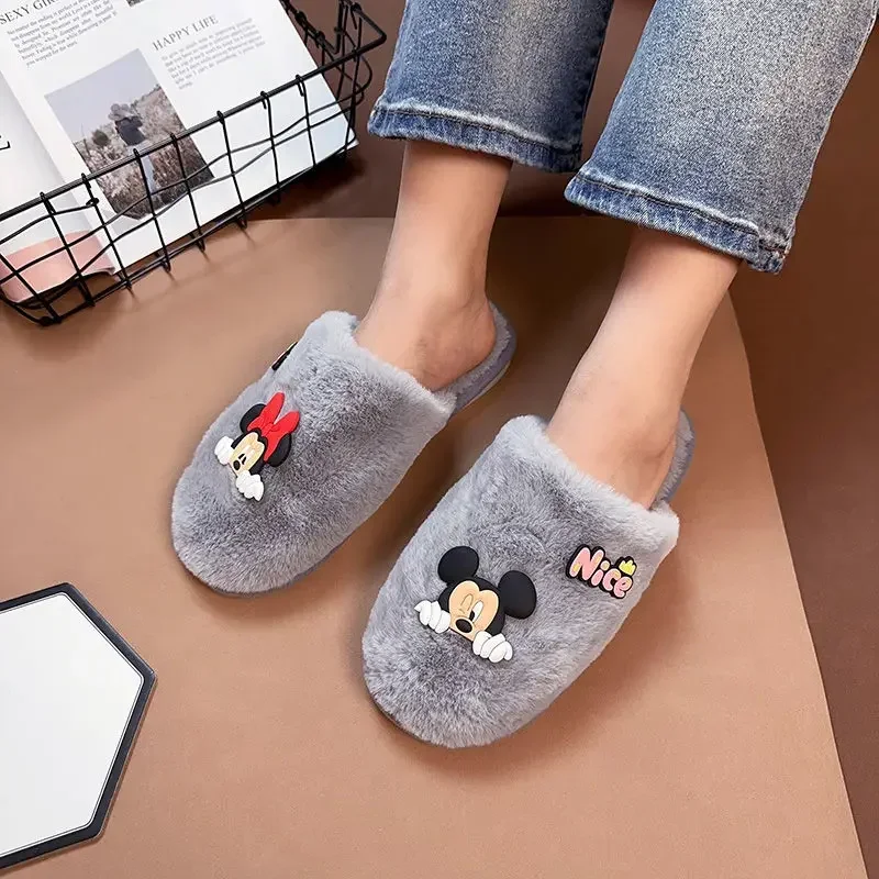 Disney Mickey Minnie cute creative anime character autumn and winter cotton slippers kawaii simple cartoon home slippers gift