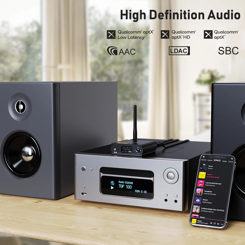 Bluetooth-приемник 1Mii DS220, Hi-Fi аудио aptx HD LDAC, аудиоадаптер для дома, стереоцап, усилитель с OLED-дисплеем