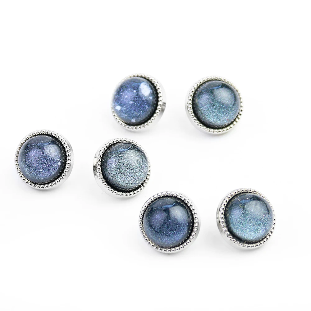 10pcs Deep Blue Sky Dome Glass Button Cabochon Fastener Shirt Blouse Clothes Needlework Cardigan Sweater Coat Ornament Accessory