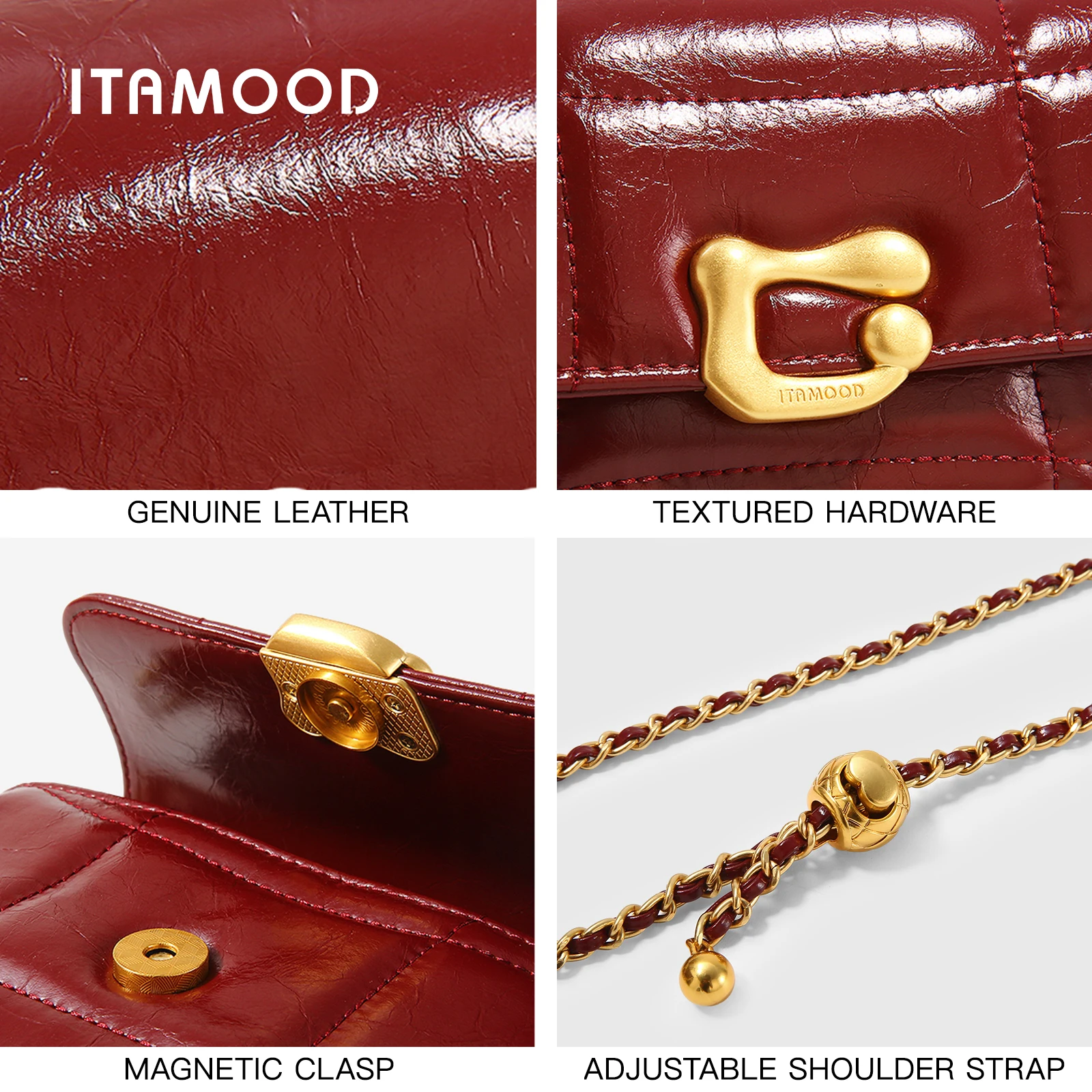 ITAMOOD Luxury Oil Waxed Leather Crossbody Bag Quilted Flap Ladies Shoulder Bag Original Hardware Decoration Small Square Bag