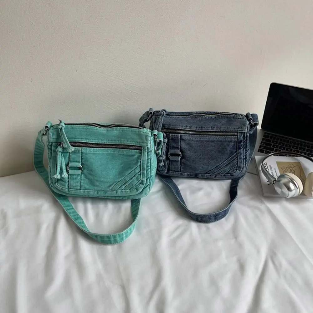 

Simple Y2K Denim Canvas Bag Large Capacity Street Style Vintage Handbag Solid Color Shopping Bag Solid Crossbody Bag Streetwear