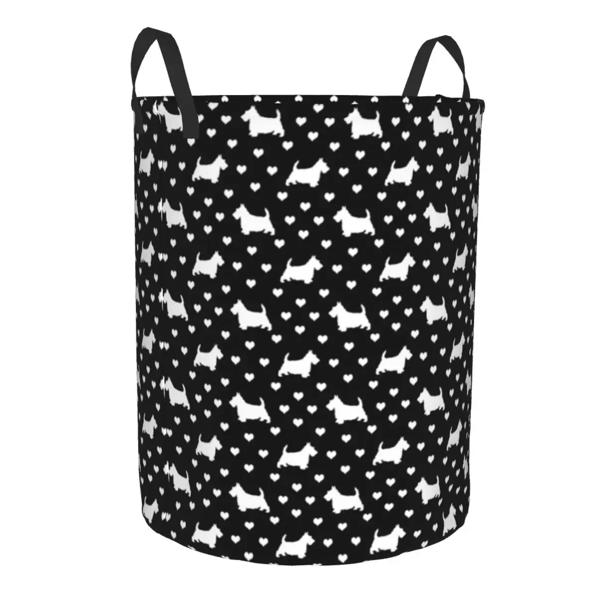 Black And White Scottish Terriers Hearts Laundry Hamper Large Storage Basket Scottie Dogs Girls Boys Toy Organizer