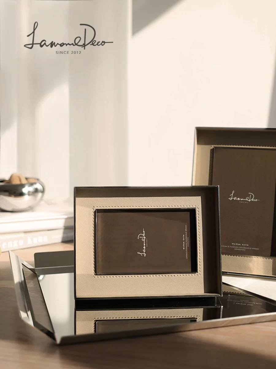 Modern minimalist stainless steel leather photo frame ornaments bedside table home decor