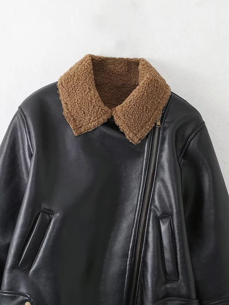 سترة شيرلينغ نسائية جديدة غير رسمية لشتاء 2025 بسيطة وأنيقة وفضفاضة مع طية صدر السترة وأكمام طويلة #3