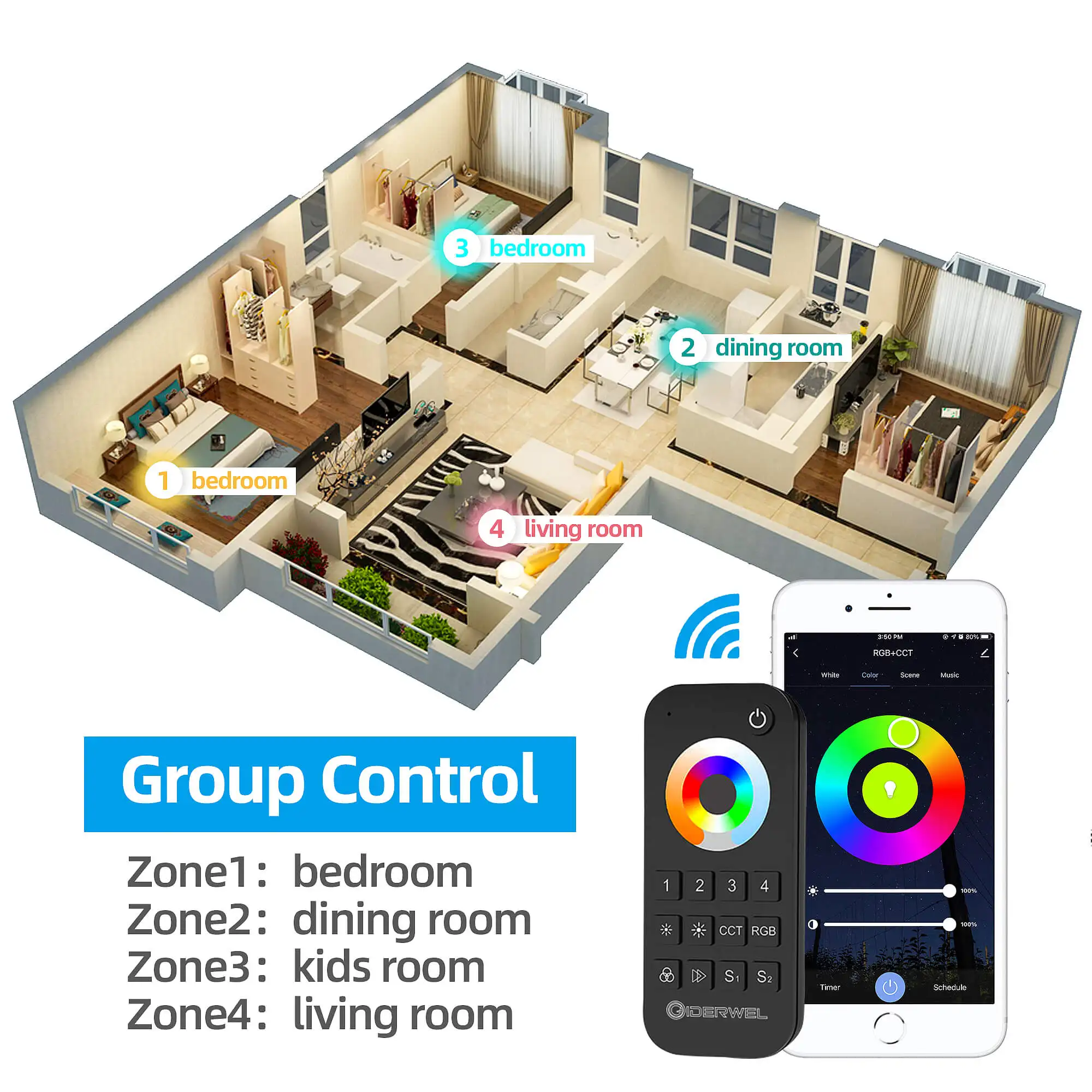 Imagem -04 - Wifi Led Rgbcct Luz Tira em Dimmer Controlador Tuya Alexa Voz Nublado 2.4g rf Controle Remoto Wt5 Trabalho com Alexa 12v 24v