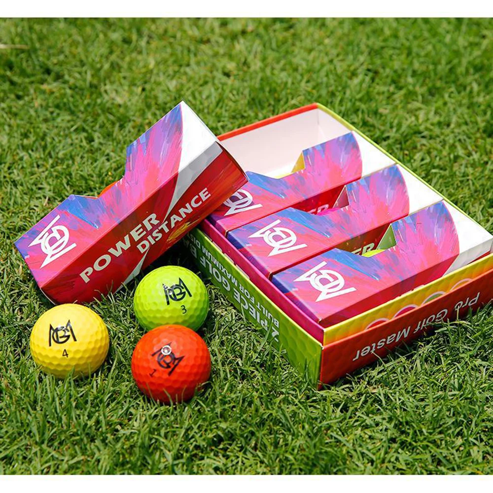 12pcs/Box Pgm Golf Balls Professional Color Competition Double Layer Practice Game Ball Visual Rolling Direction Gift Q029