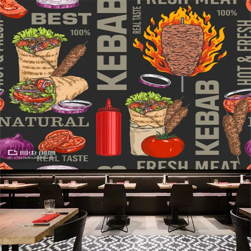 Custom Kebab Fast-food Restaurant Background Wallpaper Industrial Decor Mural Snack Bar Wall Paper Papel De Parede Papel Tapiz