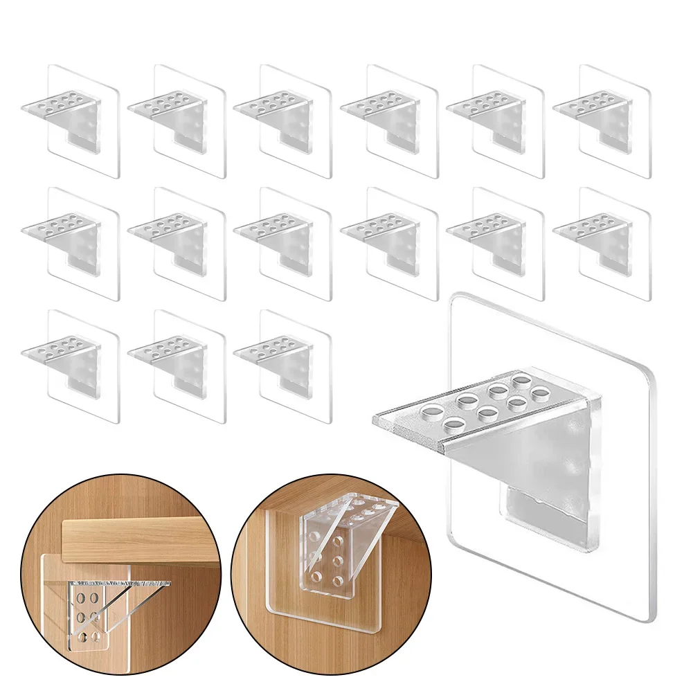 16pcs/set Adhesive Shelf Support Pegs Brackets Transparent Acrylic Wardrobe Glass Partition Support Wall Layer Board Holder