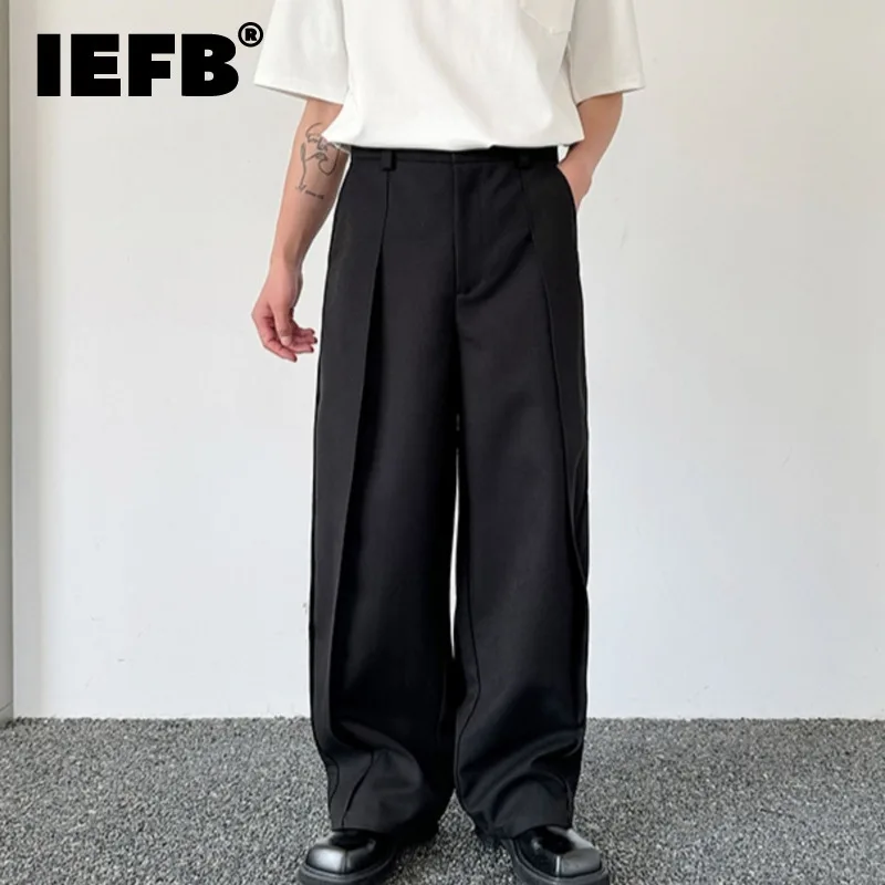 IEFB Fashion Trend Wide Leg Pants Men\'s Summer New 2024 Individuality Pleated Looes Solid Color Lovers\' Trousers Men 9C5805