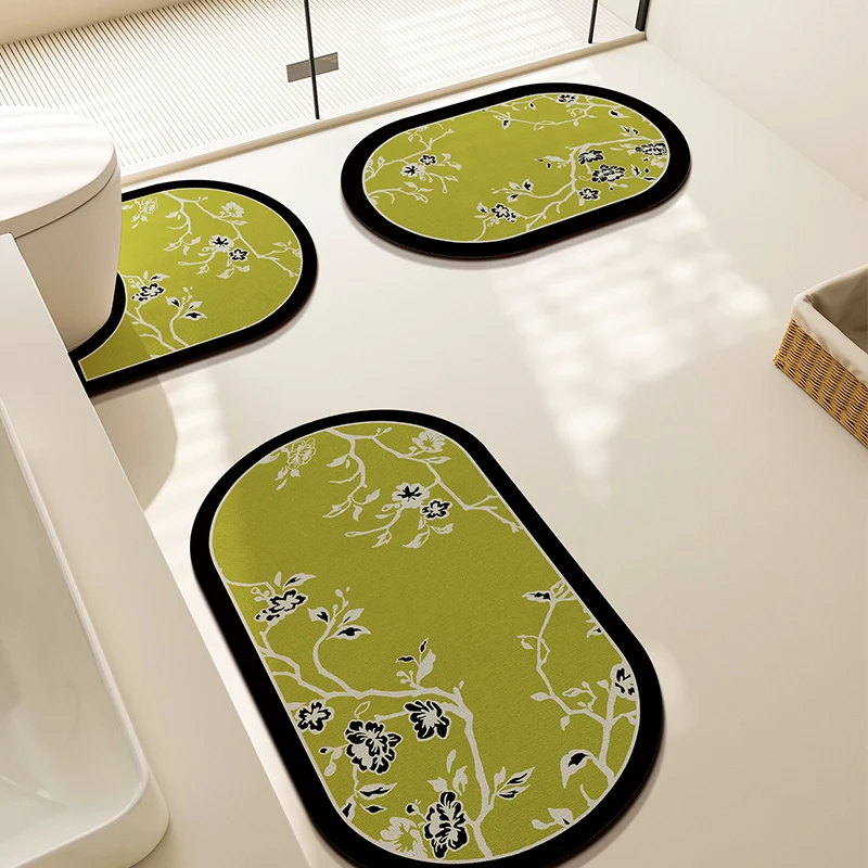 

VIKAMA 3PCS Chinese-Style Bathroom Floor Mat, U-Shaped Toilet Mat, Water-Absorbing, Quick-Drying, Anti-Slip Home Decoration