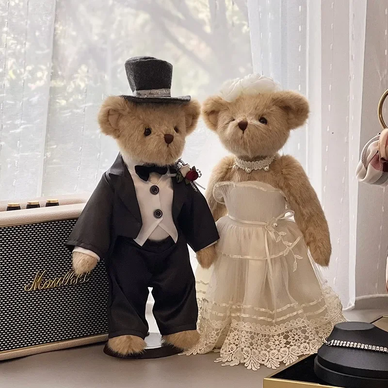 A pair Full joint movable Wedding dress Teddy Bear Plush Toy stuffed animals dolls Valentine Wedding gift  Window decorations