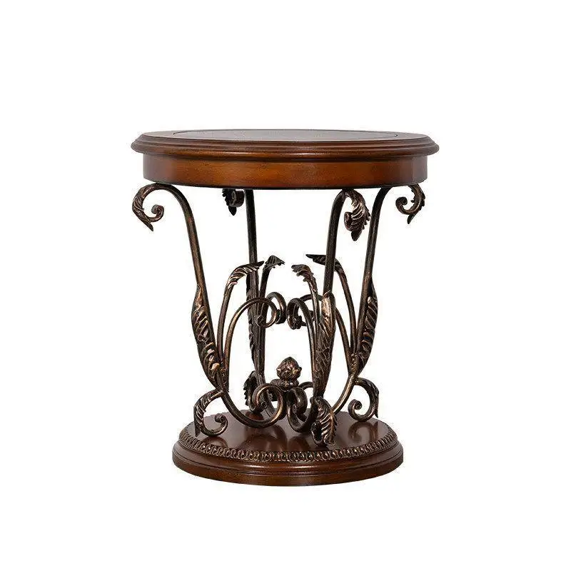 Yjq American sofa edge several European solid wood small round table painted metal retro coffee table