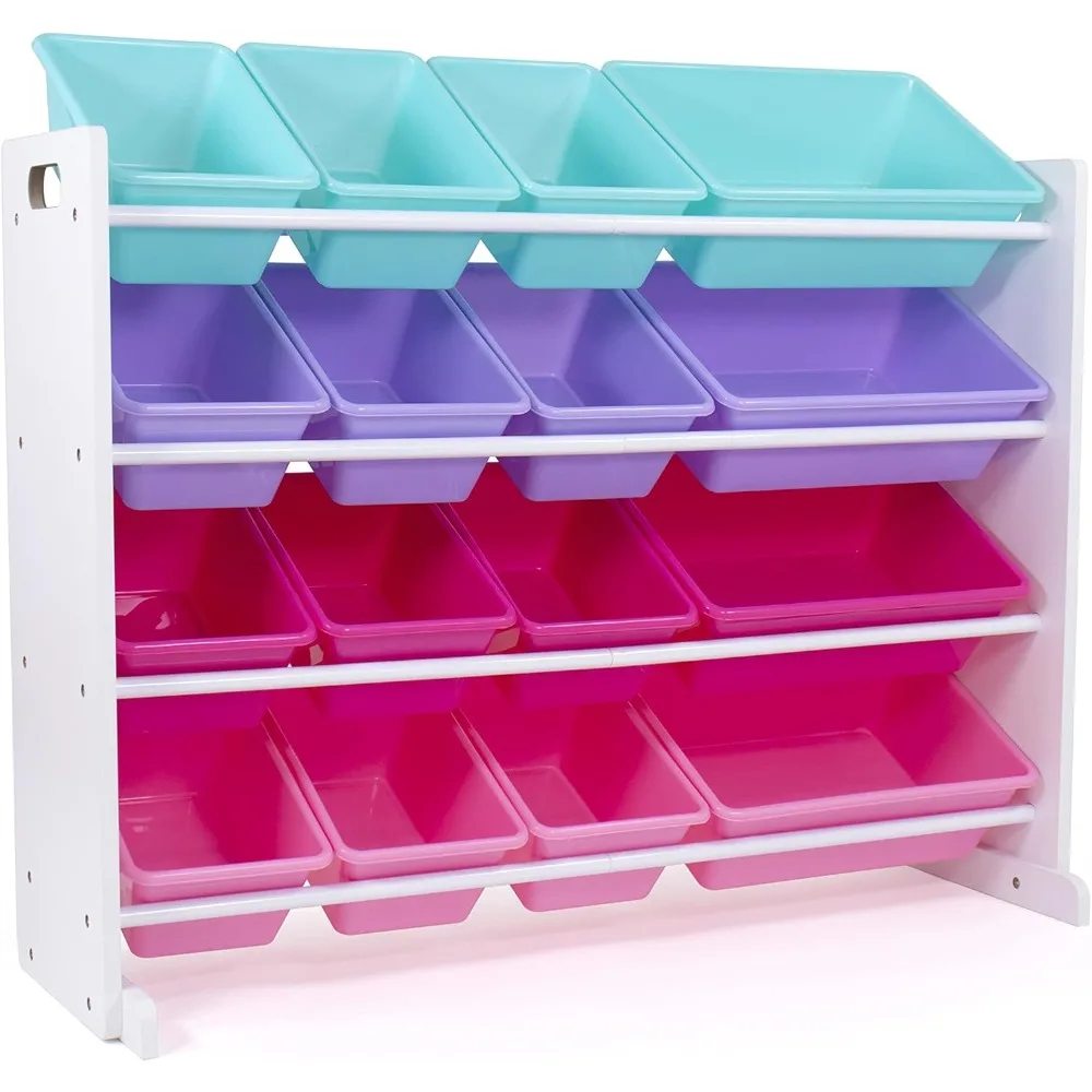 

White/Blue/Pink/Purple Extra-Large Toy Organizer, 16 Storage Bins