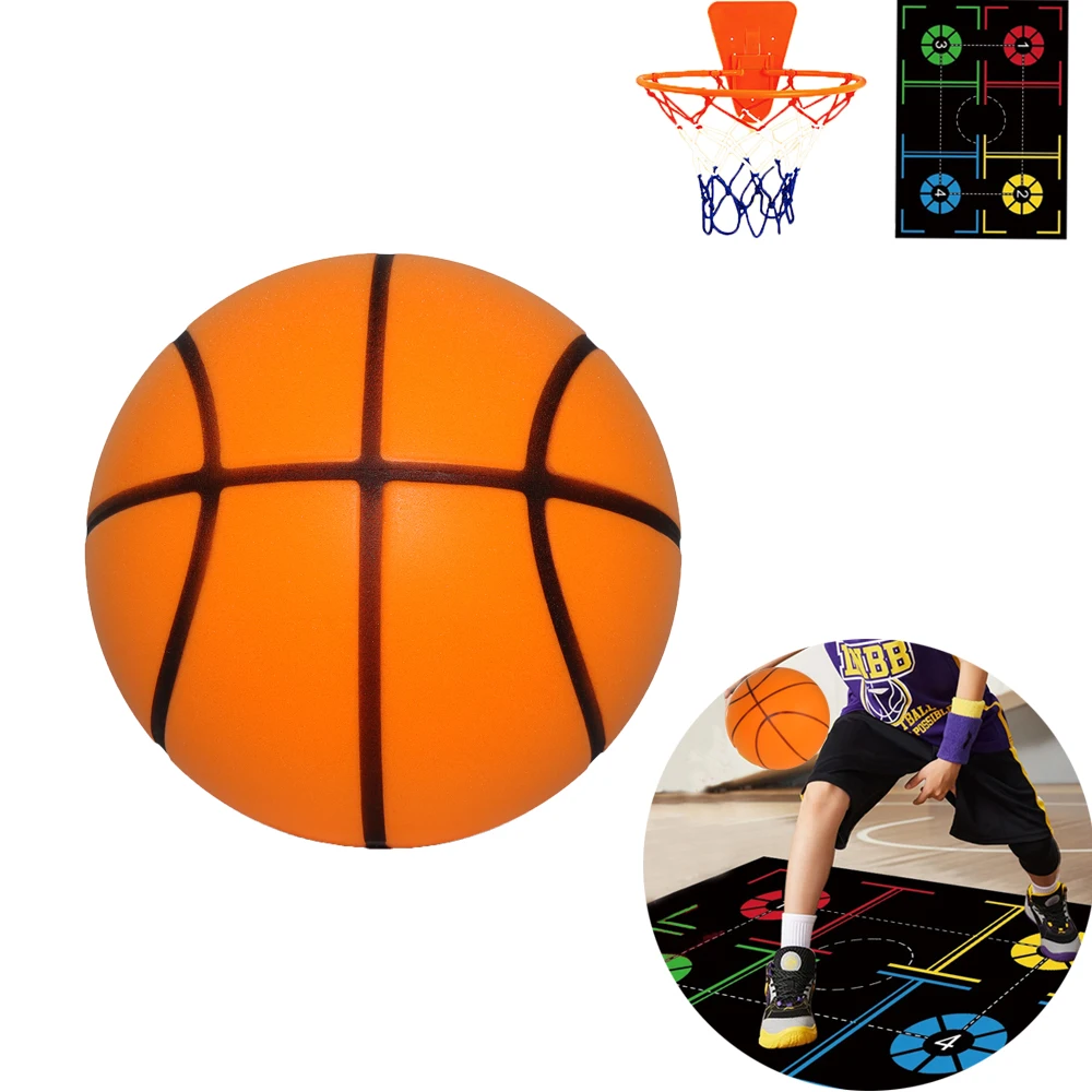 Indoor Silent Basketball with Non Slip Train Mat Foam Basketball Quiet Dribbling Indoor Training for Children No Noises At Home