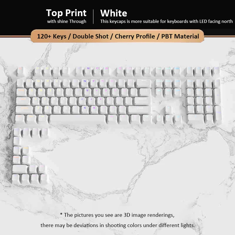 126 toetsen Cherry Profile RGB-achtergrondverlichting PBT-sleutelkappen Double Shot White Custom Shine Through Keycaps voor MX Switches Gaming-toetsenbord