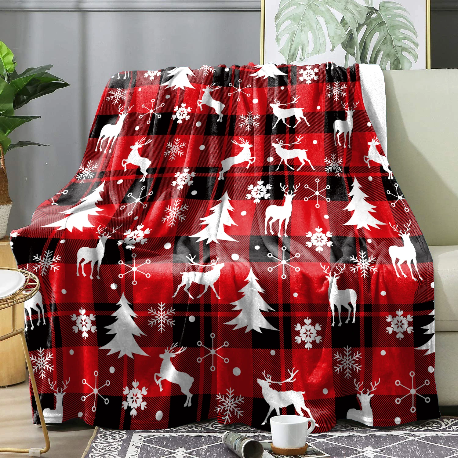 Christmas Splicing Pattern Winter Blanket Bed Bedspreads Warm Flannel Throw Blanket Decorative Home Blanket Cover Holiday Gift