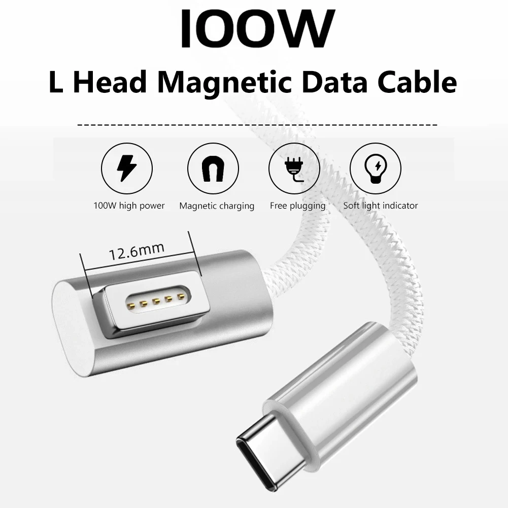 1.8M 100W USB Type-C to Magsafe 1 2 Zinc Alloy Plug Adapter Laptop Fast Charging Cable Converter Cord for Macbook Air Pro