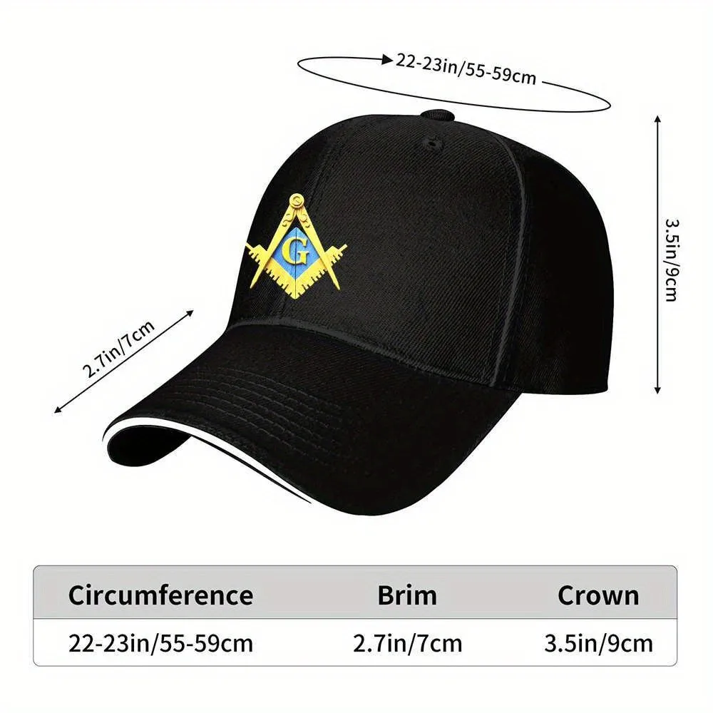 Freemason Compass G Symbol Baseball Cap Polyester Adjustable Snapback Hat Outdoor Unisex Adult