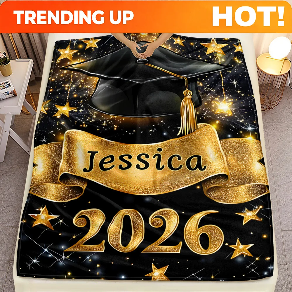 Customize 1pc 2026 Graduating Class Commemorative Graduation Cap Theme Custom Name Printed Portable Blanket, Lightweight Sofa Bl