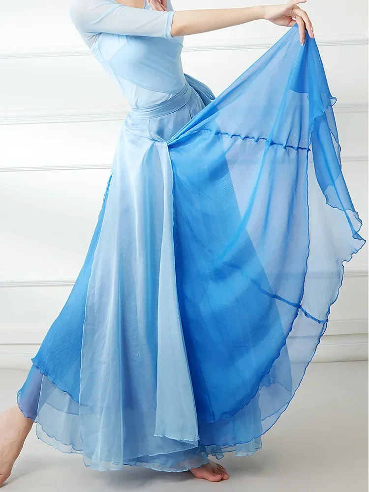 720 degrés coulant 2 couches longue Chifon Maxi jupe jupe de danse classique Style ethnique scène Performance Costume de danse classique