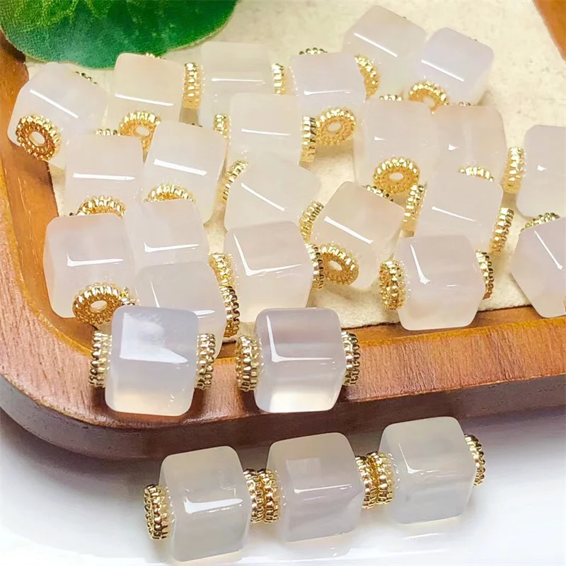 10PCS Natural White Agate Cube Pendant Energy Healing Gemstone Necklace Exquisite Charms For Jewelry 12.5MM