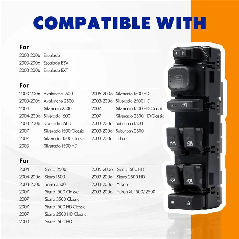 

15883320 Front Driver Side Door Lock And Power Window Switch With Mirror Switch Parts For Silverado Avalanche Tahoe