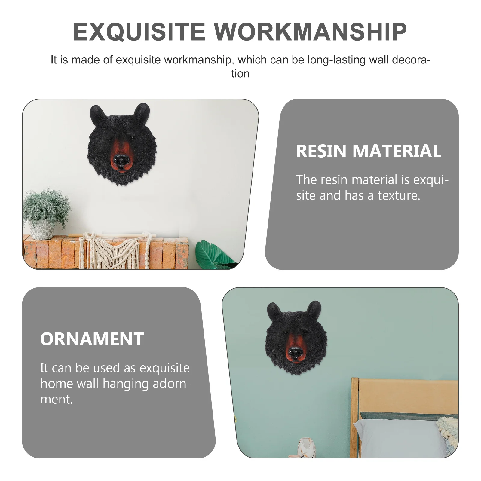 

1Pcs Bear Head Wall Decor Resin Animal Head Hanging Ornament Creative Elegance Home Garden Decoration Wall Decor