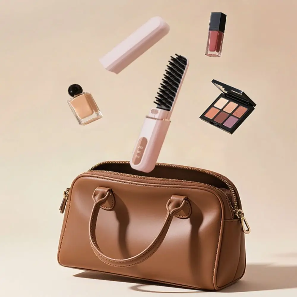 

New Wireless Hair Straightener with Lid Type-C Straight Hair Comb 3 Temp Settings Mini Straightening Comb