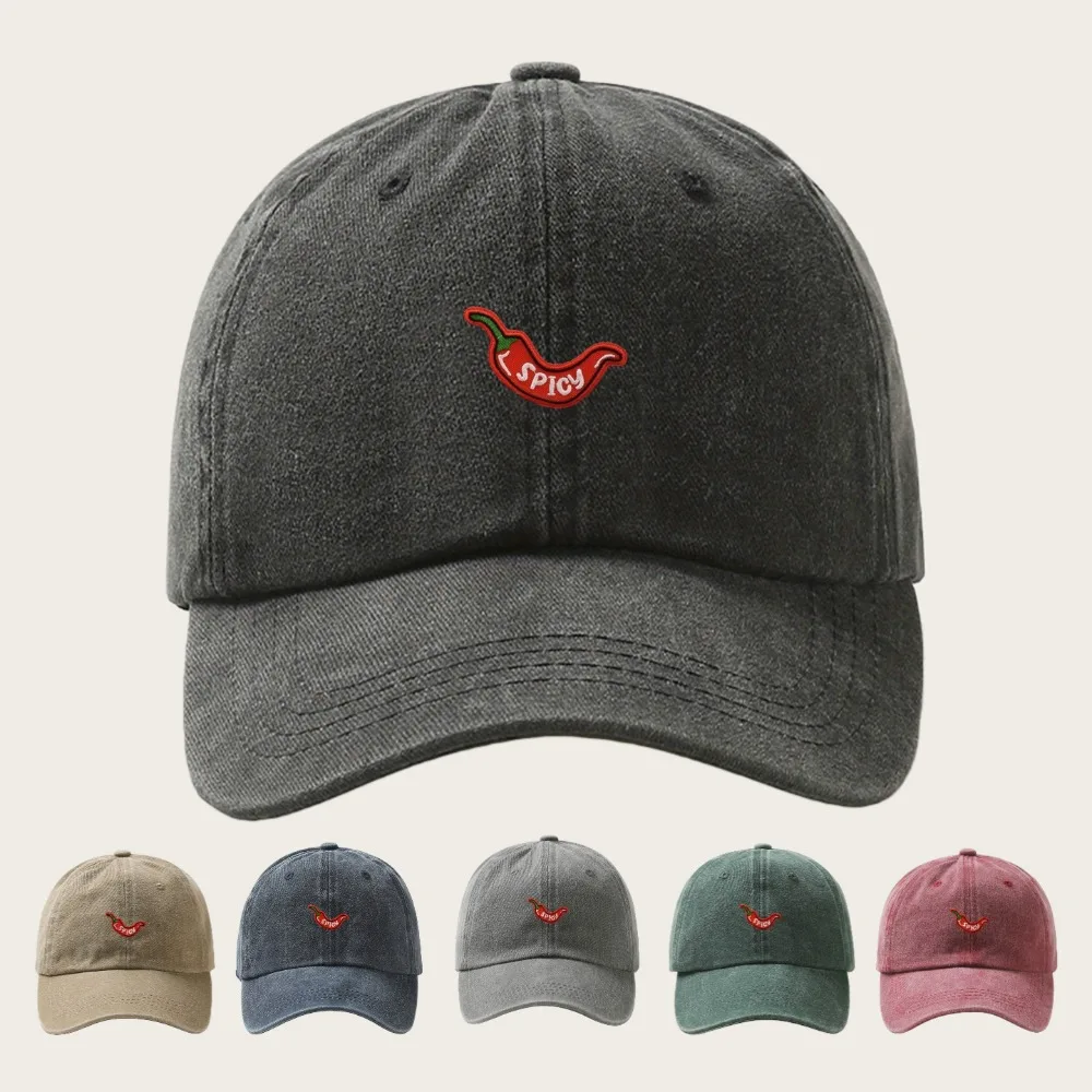 1 Stück gewaschene Vintage-Baseballkappen für Damen, mit Chili-Pfeffer-Stickerei, verstellbarer Snapback, leicht, atmungsaktiv für den Außenbereich