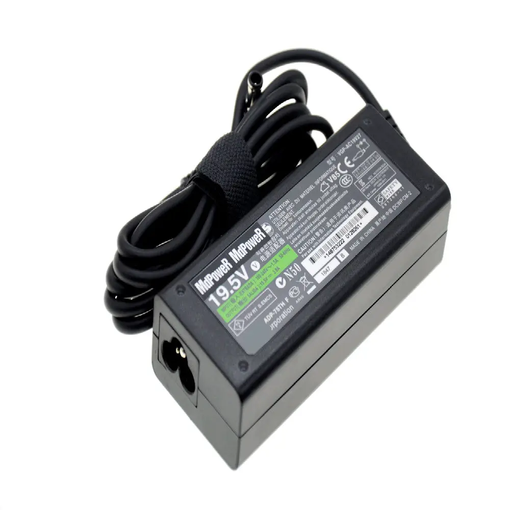 Adaptador de Corriente CA para Sony Vaio PCG-7185M, Cargador de 19.5V 3.9A 76W VGP-AC19V28 PCG-7D1M PCG-7184M ADP-75UB E, Fuente de Alimentación
