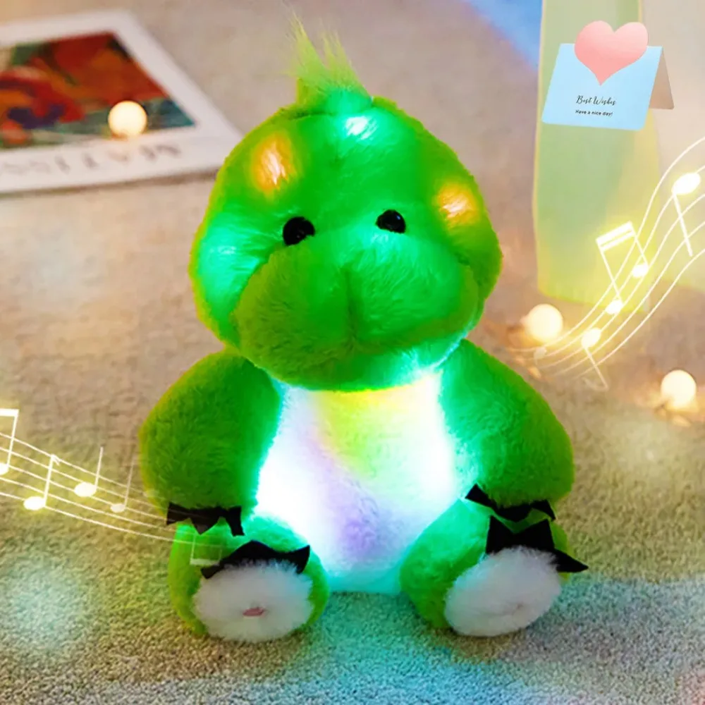 Luminous Dinosaur Doll Toys Stuffed Animal Music Glowing LED Light-up Green Dinosaur Plush Pillow Gift for Kids Girls Home Decor