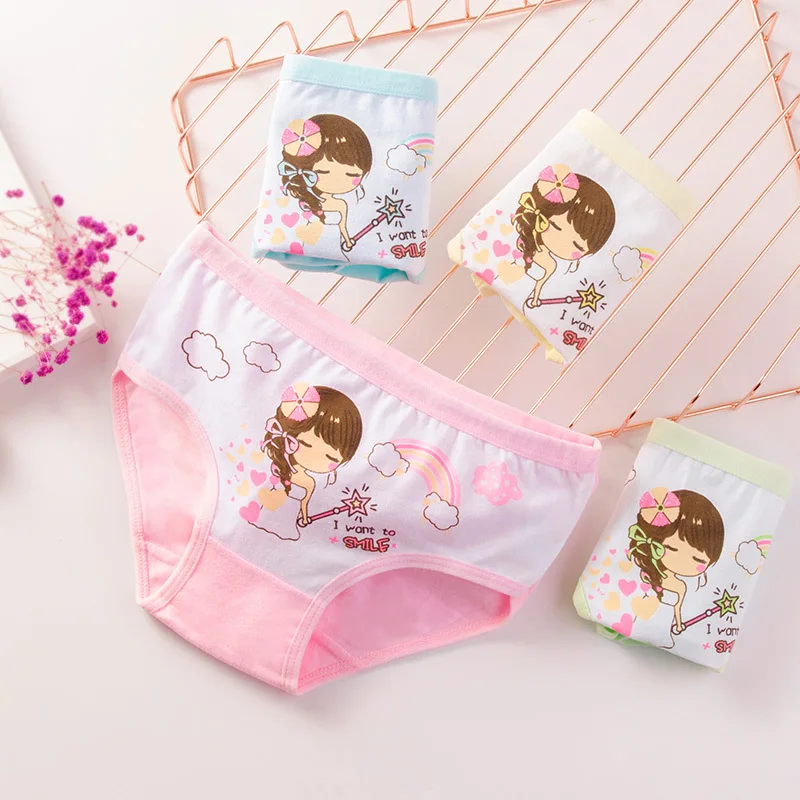 4pcs/Lot Girls Cotton Briefs Healthy Panties Kids Breathable Soft Cute Design Underpants Children Boxers Size 3-10T