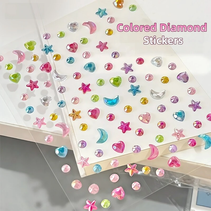 1/2Pcs Pet Rhinestone Stickers, 3D Crystal Diamond Stickers, Iridescent Acrylic Gem Self-adhesive Decorative Stickers