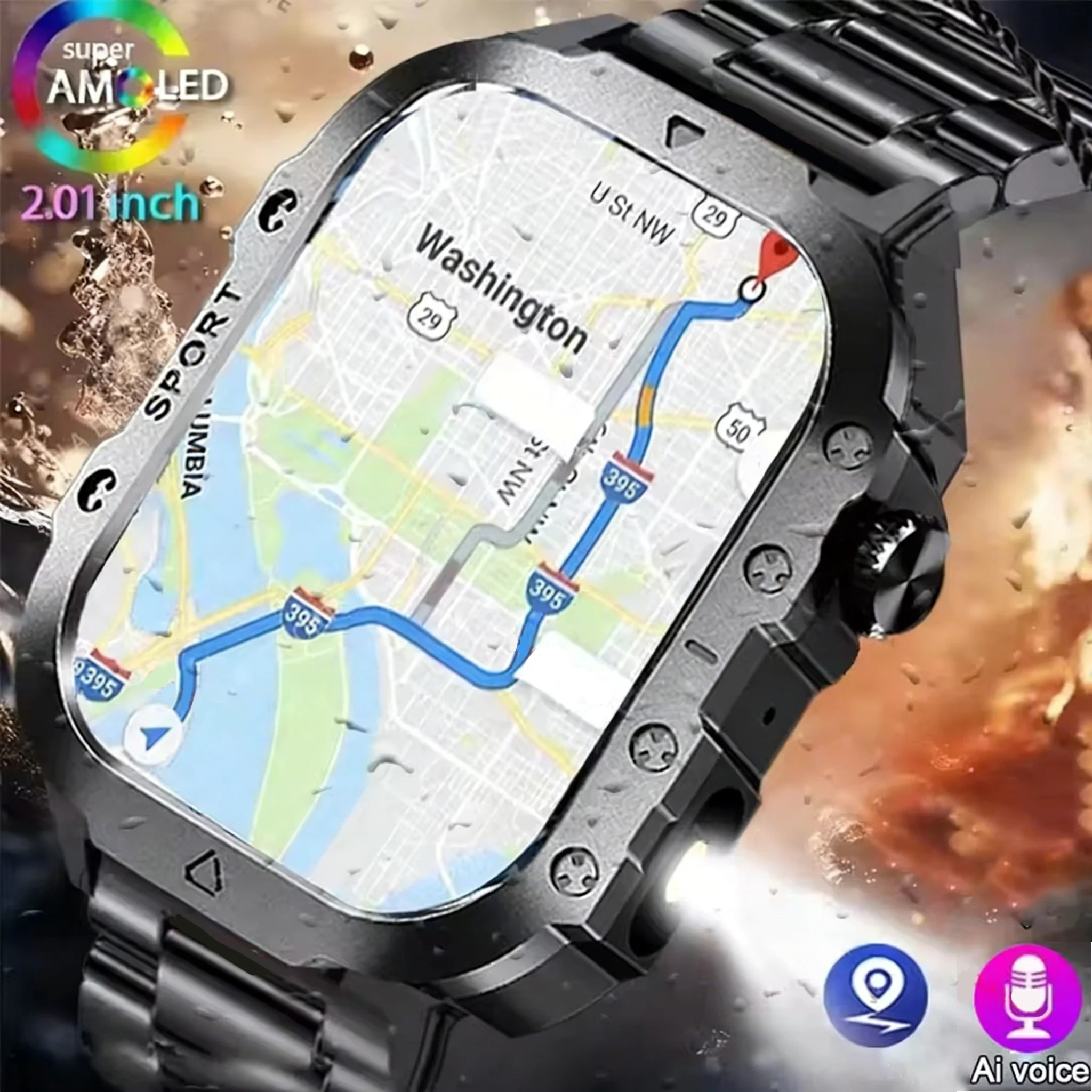 

LAXASFIT 2026 Новые мужские смарт-часы с LED-дисплеем, Bluetooth, голосовым управлением, мультиспортивными режимами, мониторингом здоровья, для активного отдыха