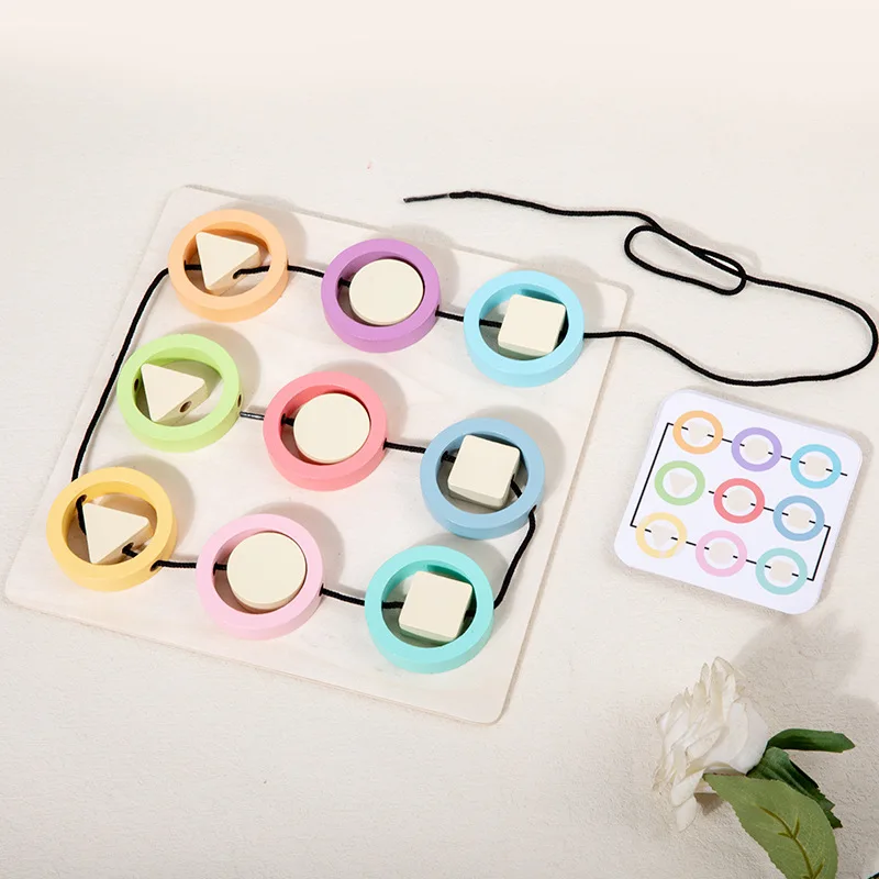 เกมโต๊ะร้อยเชือกไม้เสริมพัฒนาการด้านสีและรูปทรงสำหรับเด็ก ของเล่นเสริมทักษะการเรียนรู้สำหรับเด็กเล็ก