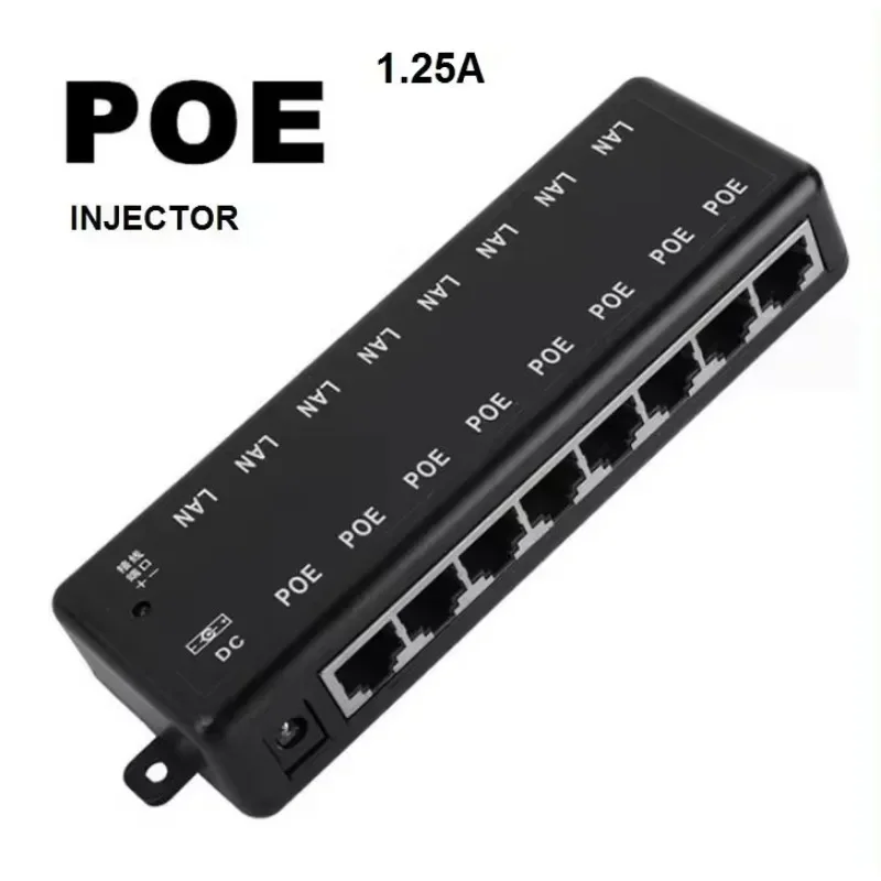 Gigabit 1.25A  48V 8Port Passive PoE Injector 8 ports PoE Panel For IP Camera IP Phone