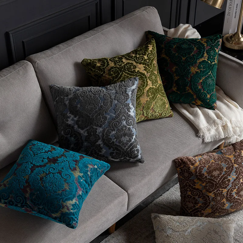 European Style Vintage Chenille Flocking Cushion Cover Home Decor Pillow Cover 45x45cm Living Room Sofa Pillow Case