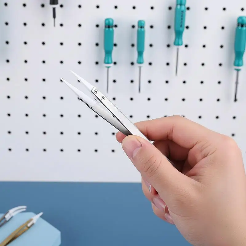 Ceramic Precision Anti-Static Tweezers Non-Conductive Pointed Curved Tips for Circuit Board Repair Soldering Component Pickup