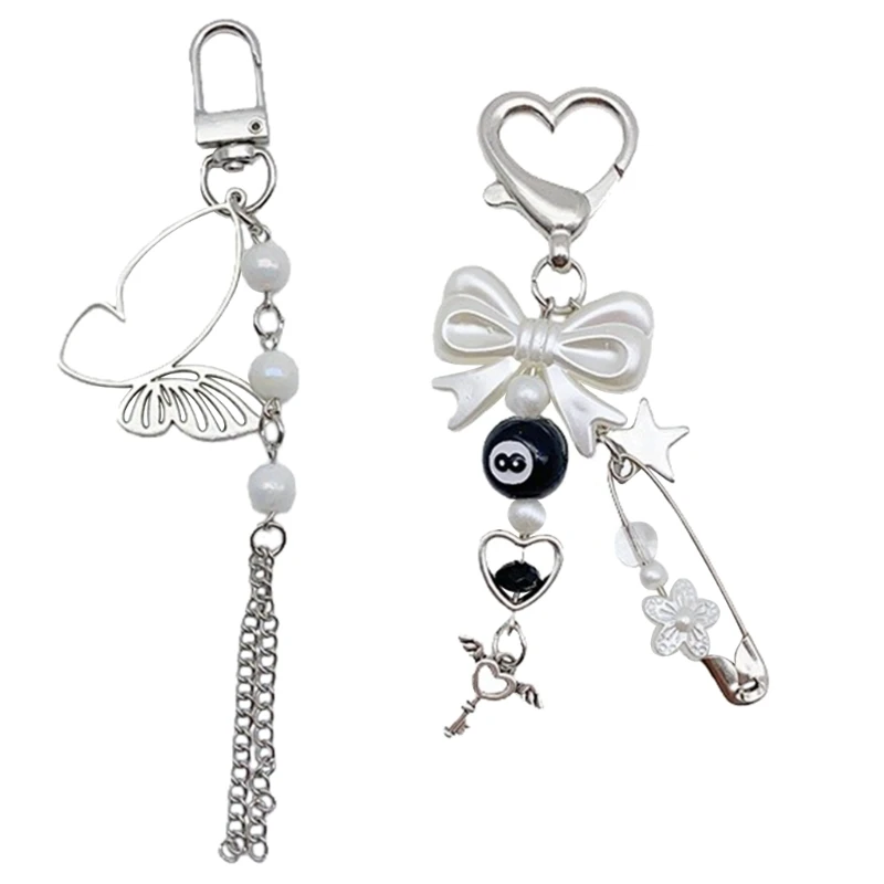 Phone Charm Unique Heart Bowknot Keychain Vibrant Beaded Pendant for Cellphone Dropship