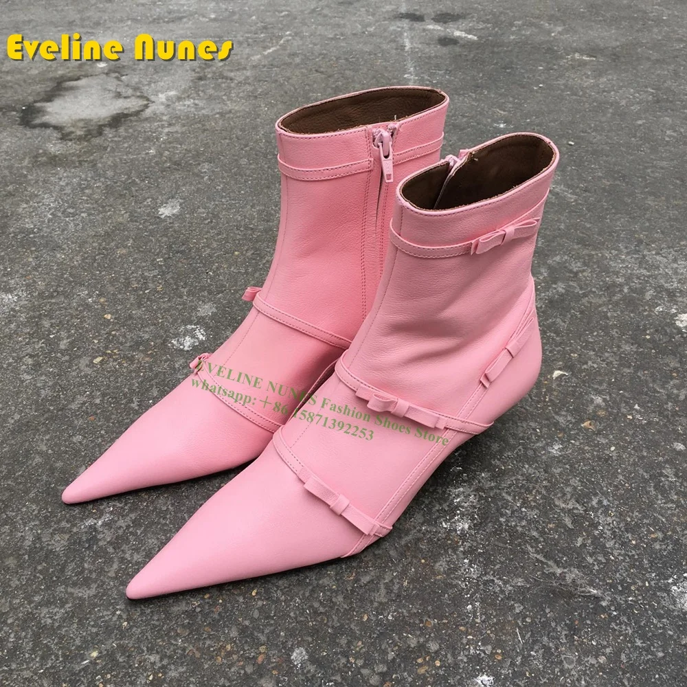 

Pink Buckle Strap Knee-High Boots Pointed Toe Thin Heels Zipper Closure Solid Sexy Women Modern Boots Street Style Runway Show