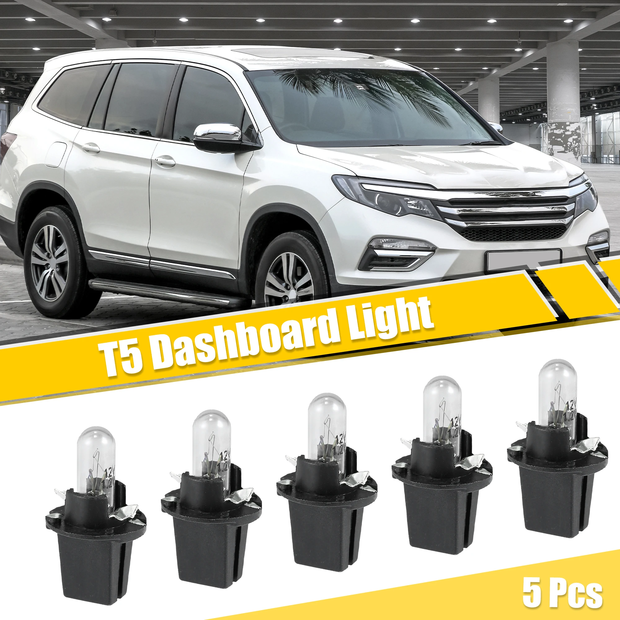 X Autohaux 5/10PCS T5 Auto Internal Universal Dashboard Light DC12V 1.2W  Bulb Yellow Interior Lighting Car Replace Accessories