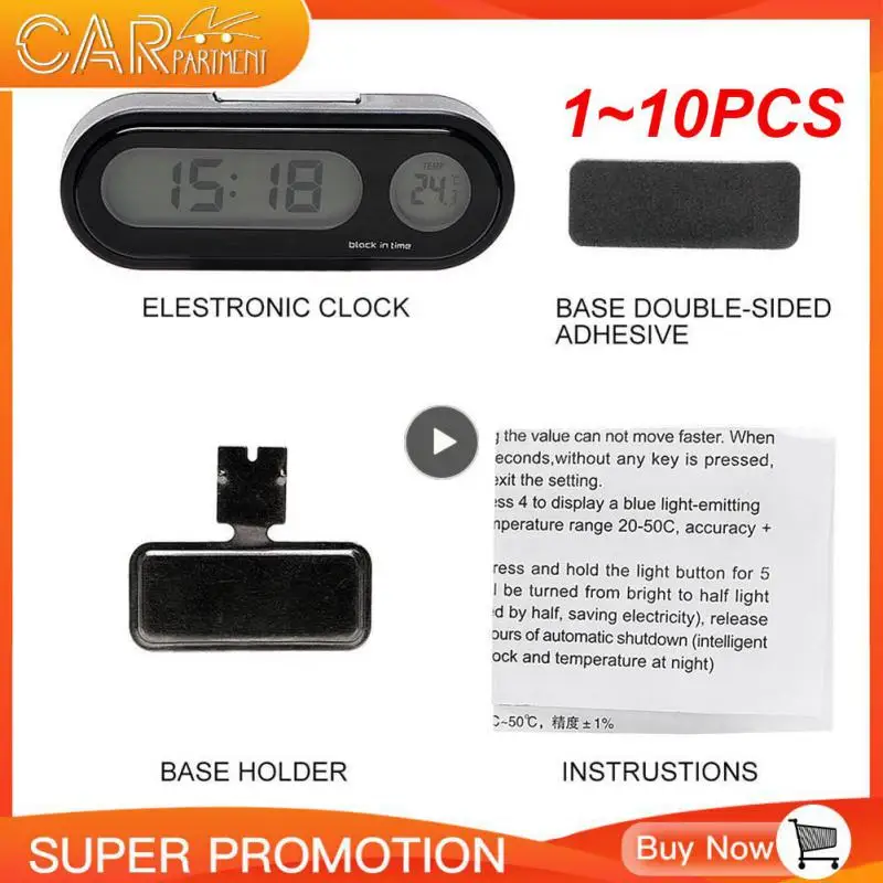 1~10PCS Car Mini Electronic Clock Time Watch Auto Dashboard Clocks Luminous Thermometer Black Digital Display Car Styling