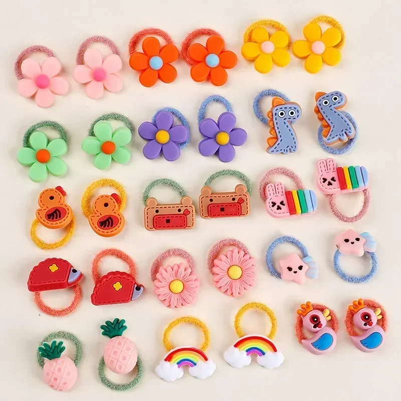 ncmama 10/20Pcs Girls Hair Bands For Baby Cartoon Elastic Hair Ropes Hair Ties Scrunchies Kids Ponytail Holder Bands Accessories