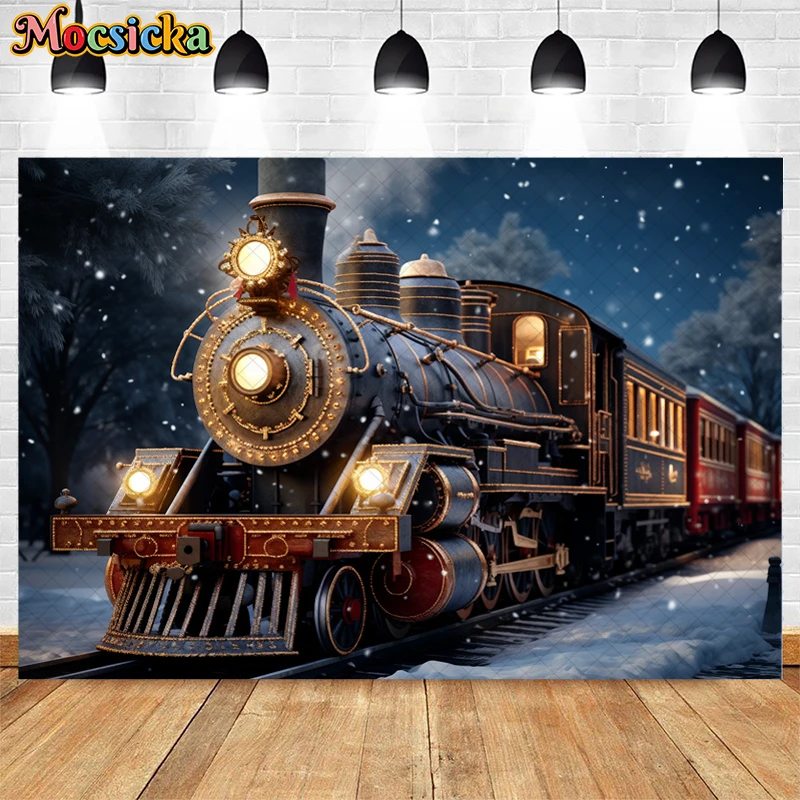 Winter Snow Christmas Fairy Tale World Photography Backdrops Train Pine Tree Santa Claus Photocall Kids Background Photo Studio