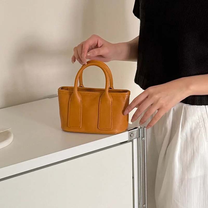 Niche Design Women Bag New Korean Version Top-layer Cowhide Leather Mini Tote Bag Fashione Simple Women Shoulder Crossbody Bag