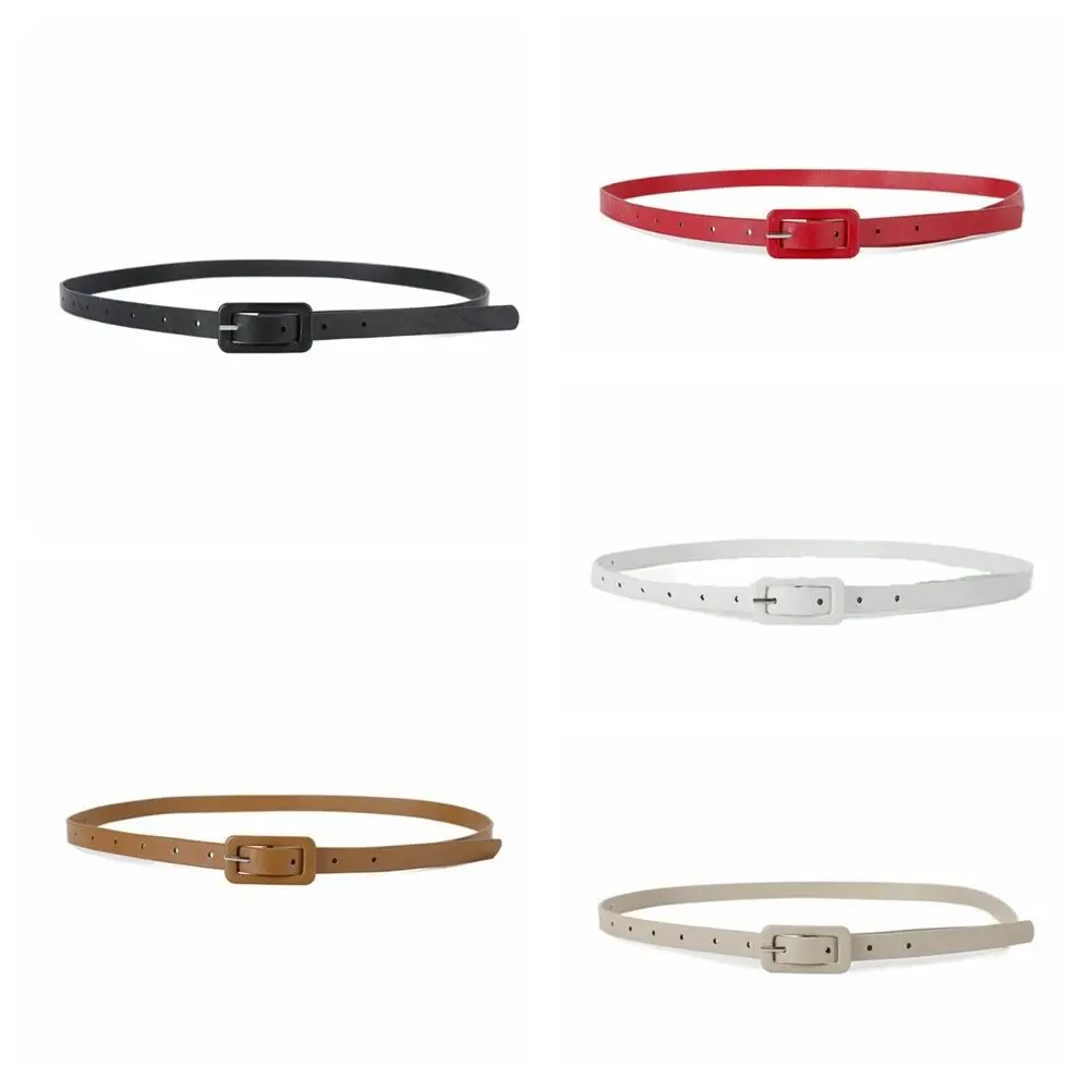 

Elegant Metal Buckle PU Leather Belt Slim Side All-match Thin Waist Belt Trouser Decor Dress Belt Candy Color Waistband Party