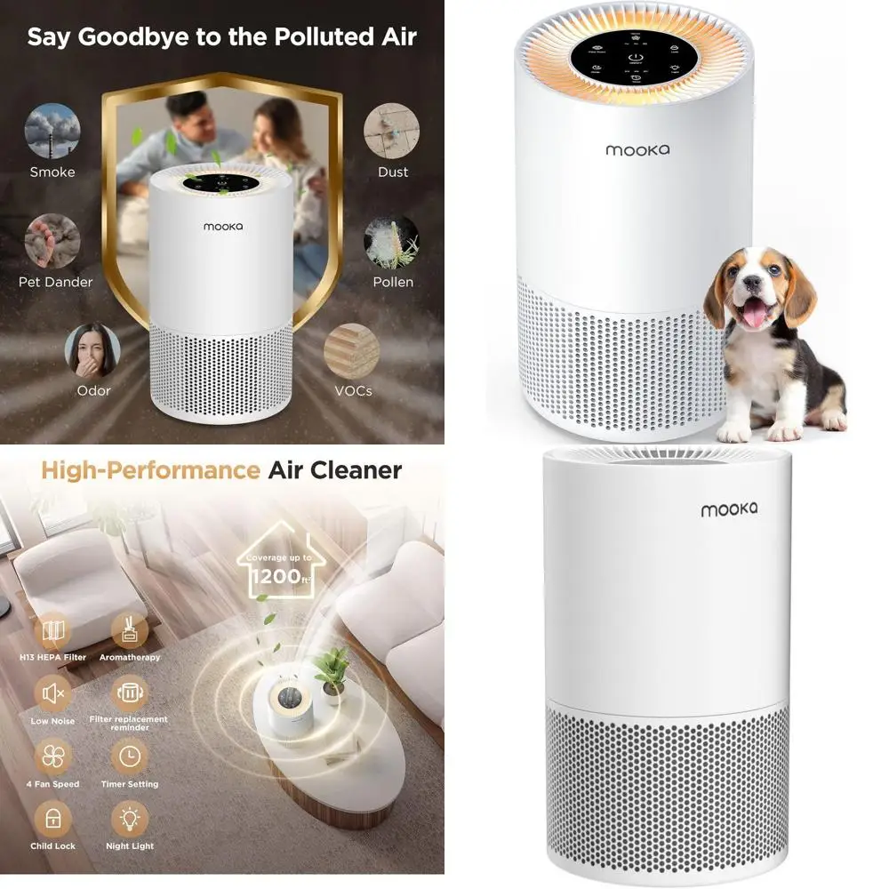 

Очиститель воздуха для больших помещений до 1200 кв. футов, с фильтром H13 HEPA, подходит для спален и помещений с домашними животными, с функцией ароматизации, таймером, удаляет дым.